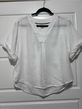 Pilcro White V-Neck Linen-Blend Tunic Top